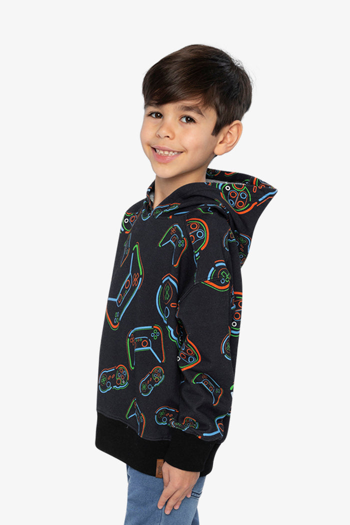 Fleece Hooded Sweatshirt Black Printed Controller-2