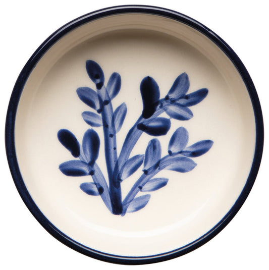 Ceramic bowl with blue floral design on a white background
