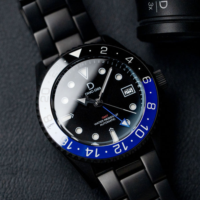 [LIMITED] DIY Watchmaking Kit | 42mm PVD Black GMT BATMAN Dive Watch | Seiko Automatic GMT movement | DWC-D03 - all black gmt watchmaking kit