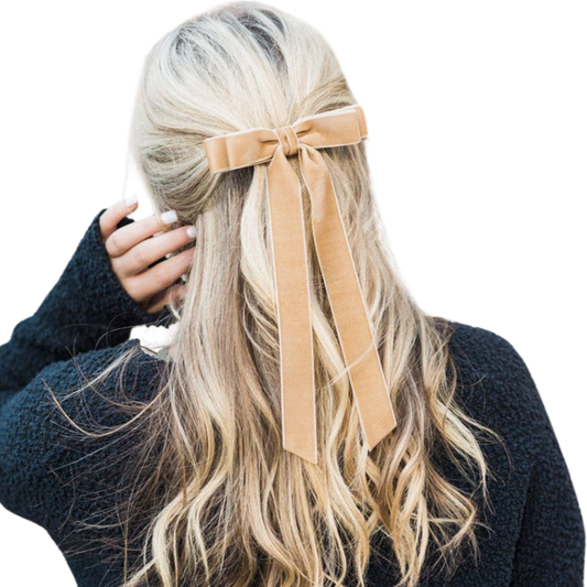 gingerbread velvet bow, long velvet hair bow, Alice bow barrette, Grace & Grandeur bow, stacked velvet bow, luxe hair accessory, French barrette bow, holiday hair bow, girls velvet bow clip, soft velvet ribbon bow