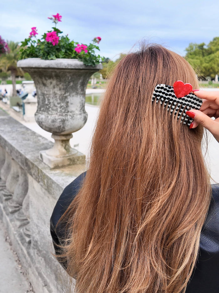 Hand-painted Polka Dot Heart Pocket Comb