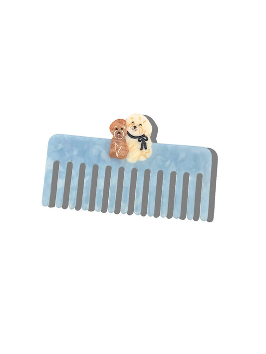 Hand-painted Puppy Friends Detangling Wide Tooth Hair Comb | Eco-Friendly