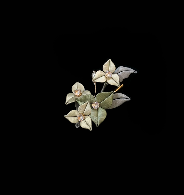 Handmade Chanhua Bougainvillea Brooch - Thread Flower Pin with Crystal Accents