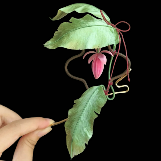Handmade Ronghua Banana Leaf Hairpin - Mulberry Silk Velvet Plant Hair Pin with Pink Flower