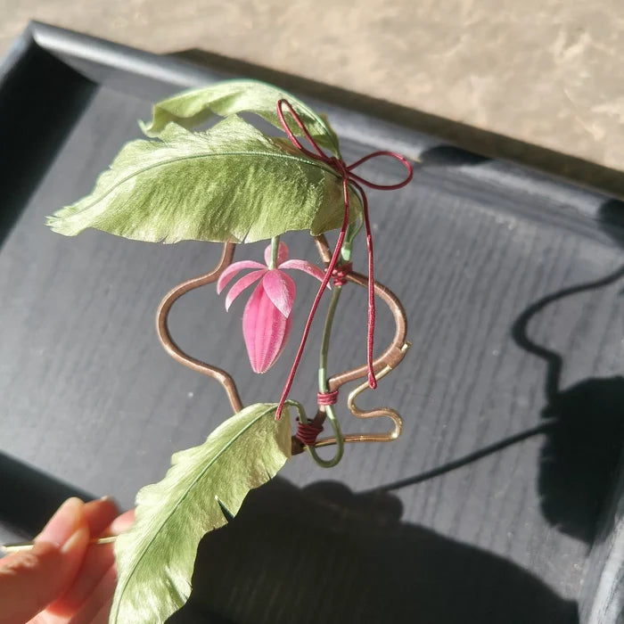 Handmade Ronghua Banana Leaf Hairpin - Mulberry Silk Velvet Plant Hair Pin with Pink Flower