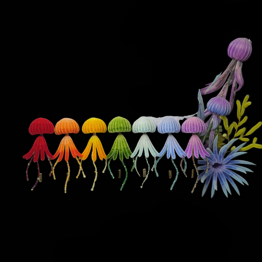 Handmade Ronghua Jellyfish Brooch - Rainbow Velvet Silk Pin