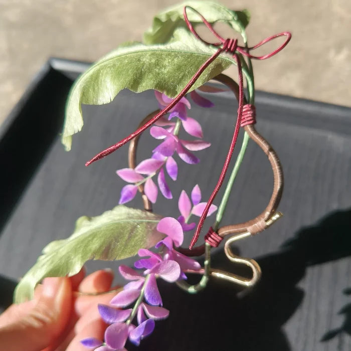 Handmade Ronghua Wisteria with Banana Leaf Hairpin - Mulberry Silk Velvet Flower Hair Pin
