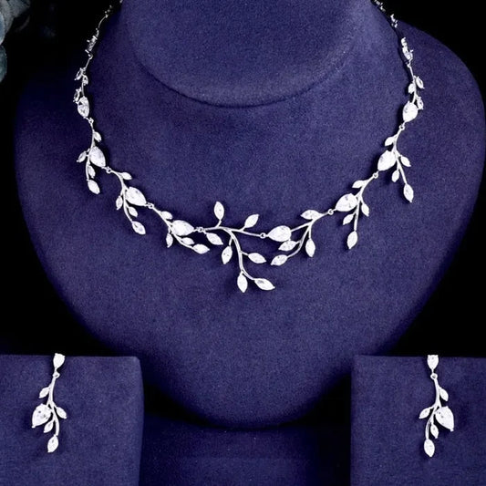 Wedding Jewelry - Cubic Zirconia Silver Vine Bridal Jewelry Set
