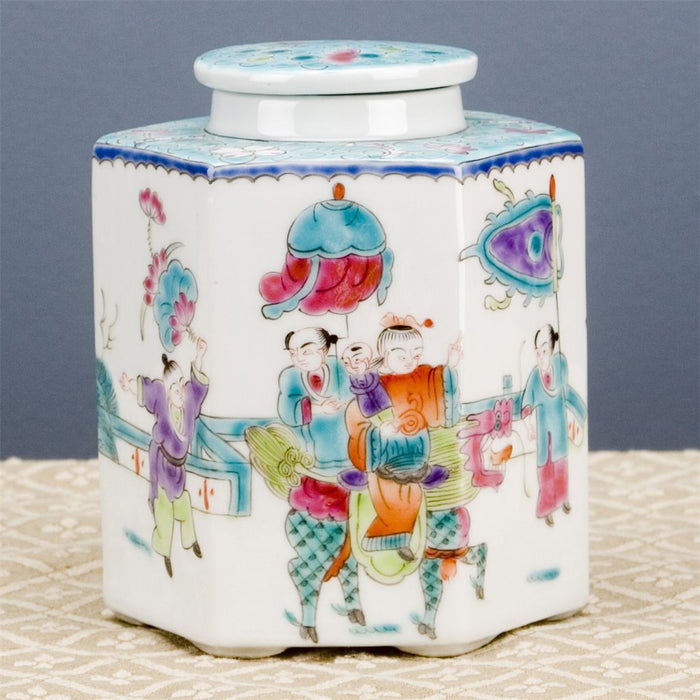 hand-painted porcelain jar, decorative porcelain jar, traditional figure designs, storage decorative jar, unique decorative pieces, cultural home decor, artisan porcelain jar, historical home accents