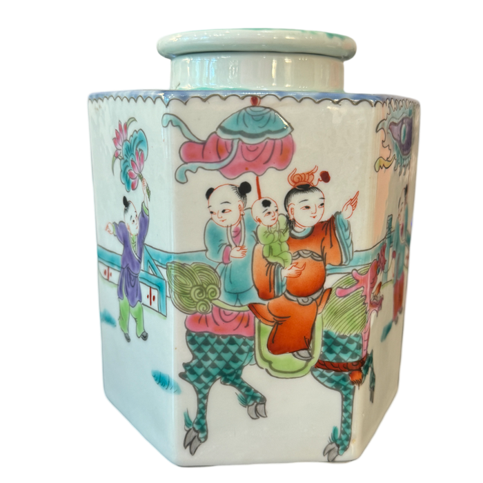 hand-painted porcelain jar, decorative porcelain jar, traditional figure designs, storage decorative jar, unique decorative pieces, cultural home decor, artisan porcelain jar, historical home accents