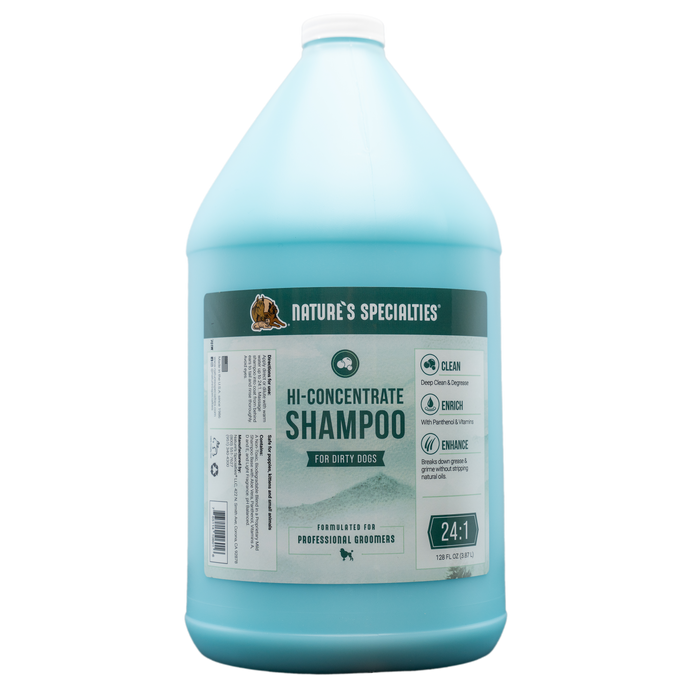 128 oz bottle of Nature's Specialties High Concentrate Shampoo for very dirty dogs and cats.