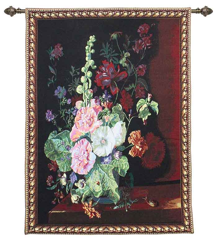 J Huysum Hollyhocks in a Vase - Wall Hanging 100cm x 138cm (70 rod)