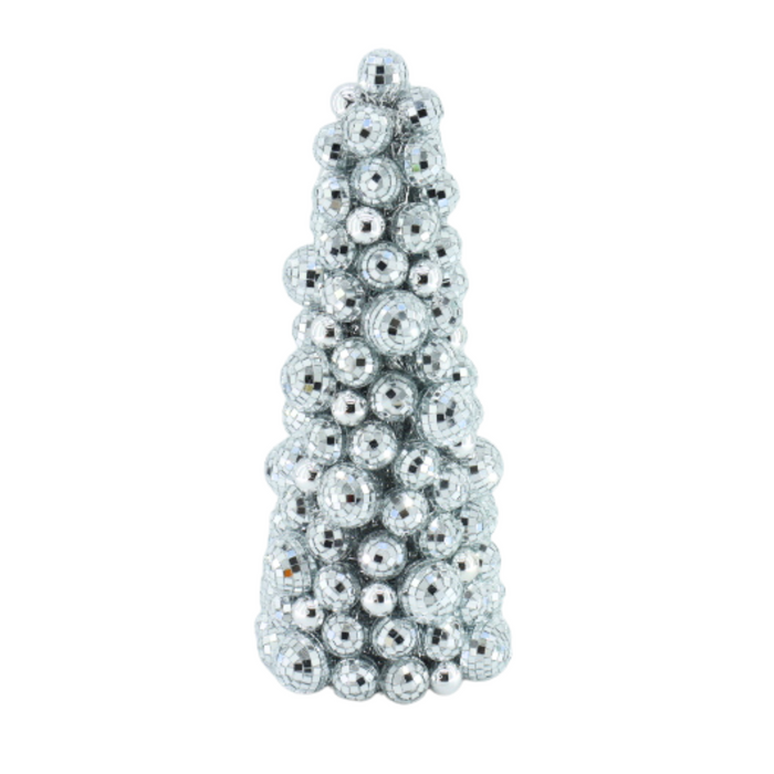 Kerst Decoratie -  Discobalballen Kerstboom - Kunststof - Zilver - 20x19x42 cm