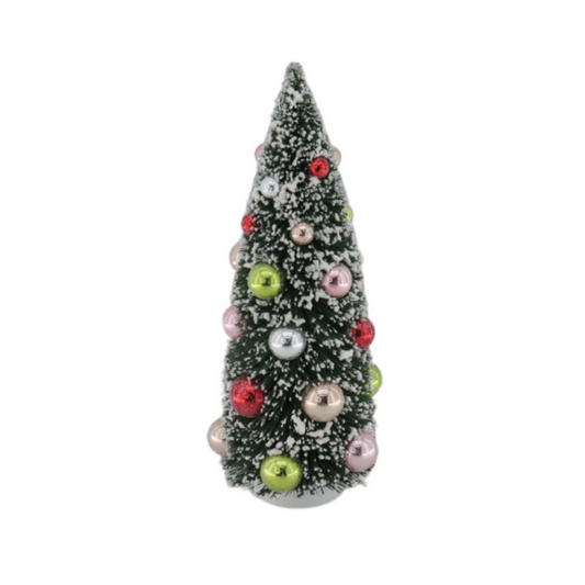 Kerst Decoratie - Kerstboom met gekleurde ballen -  Kunststof - Groen/Multicolour  - 12x12x31 cm