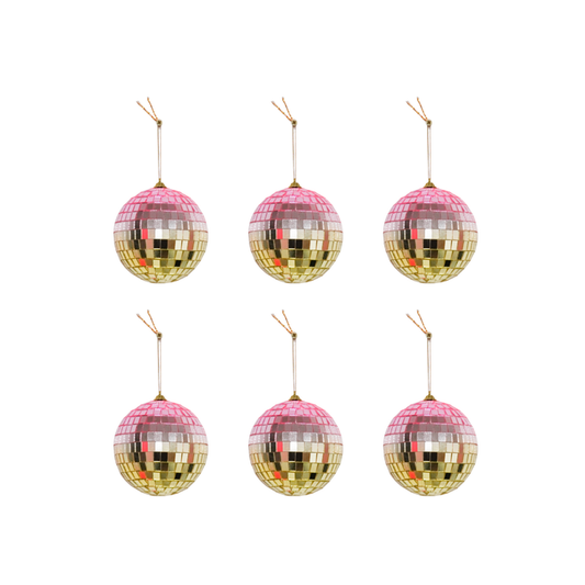 Kerstversiering -  Kersthanger - Discobal - Foam - Set van 6 - Roze/Goud  - 6x6x6cm