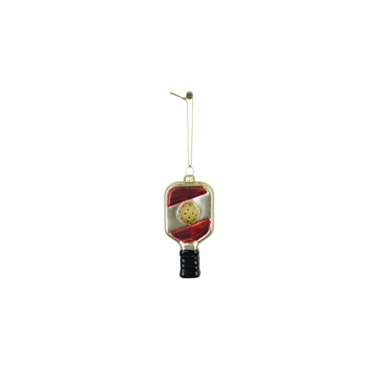 Kerstversiering -  Kersthanger  - Padel - Rood/ Geel - Glas - 5x3x10,5cm