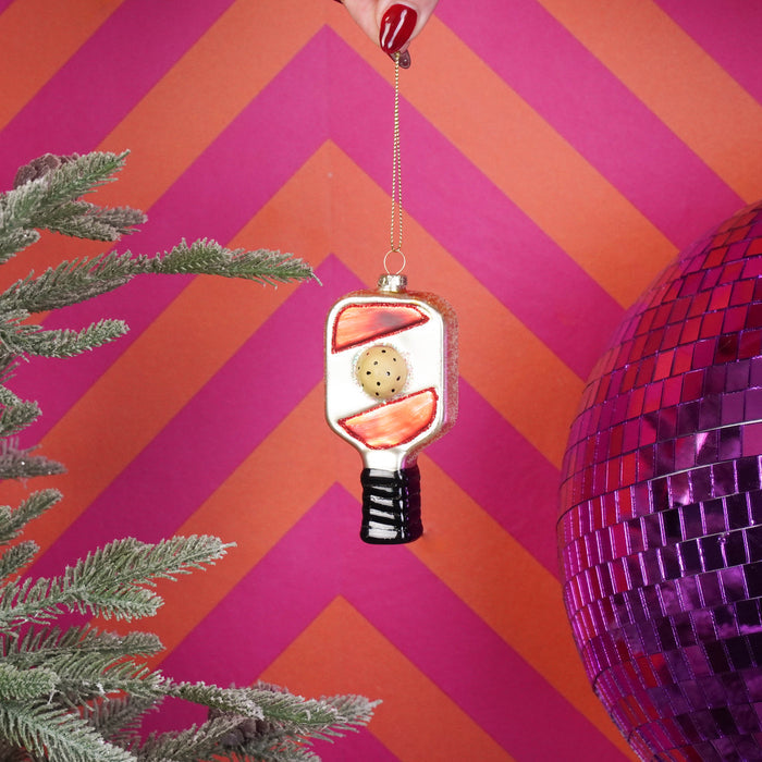 Kerstversiering -  Kersthanger  - Padel - Rood/ Geel - Glas - 5x3x10,5cm
