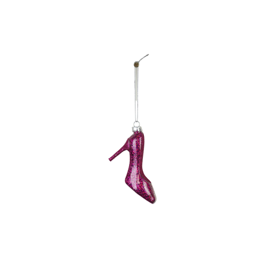 Kerstversiering - Kersthanger - Roze Pump - Glas - 8,5x3x7,5cm