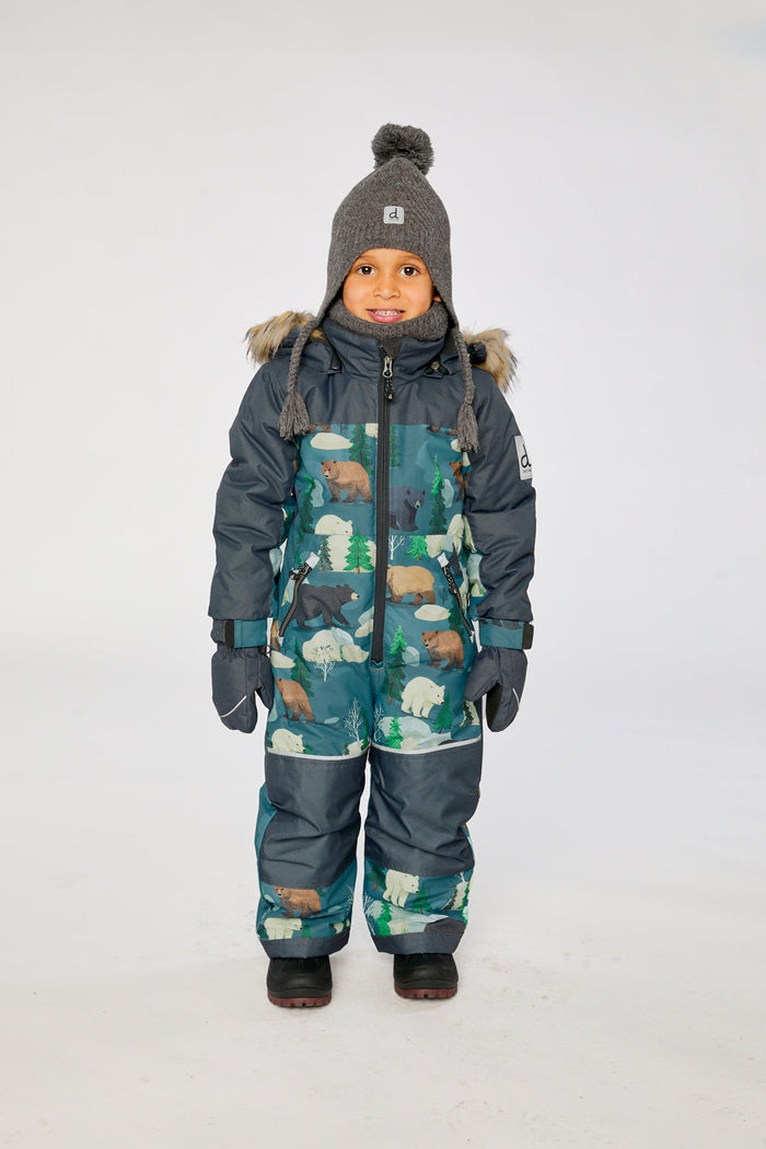 Kids One Piece Discover Snowsuit Blue Bear Print-3