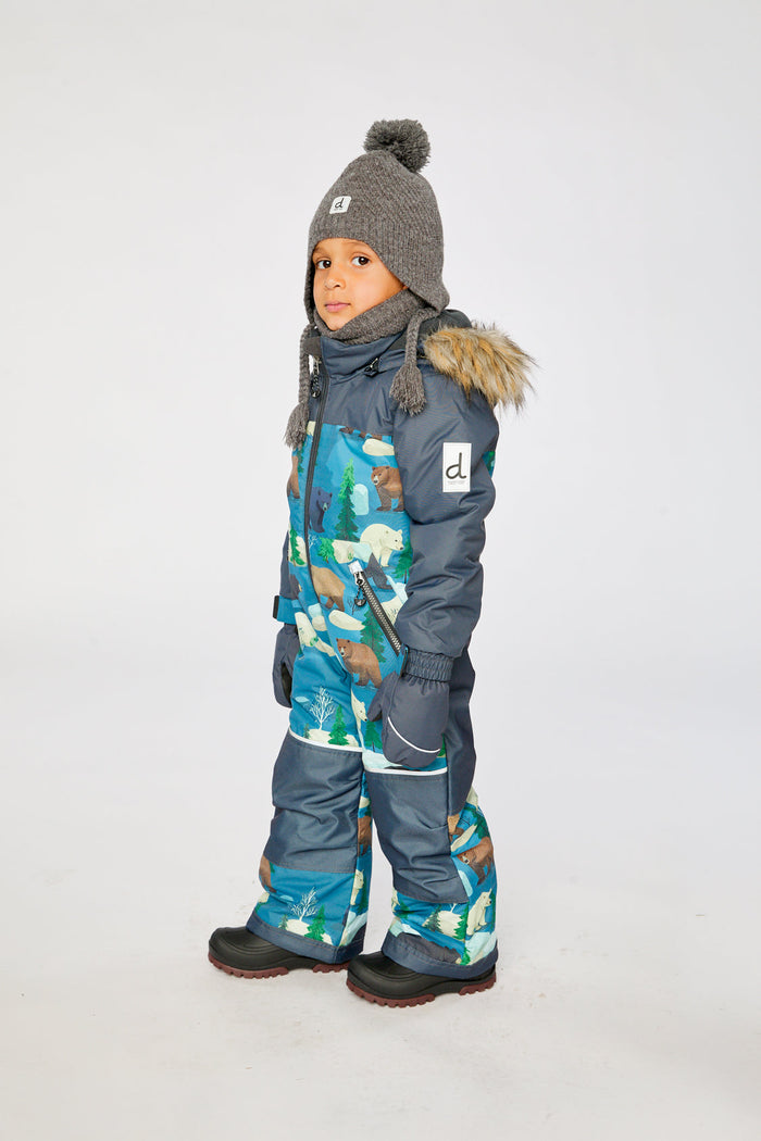 Kids One Piece Discover Snowsuit Blue Bear Print-4