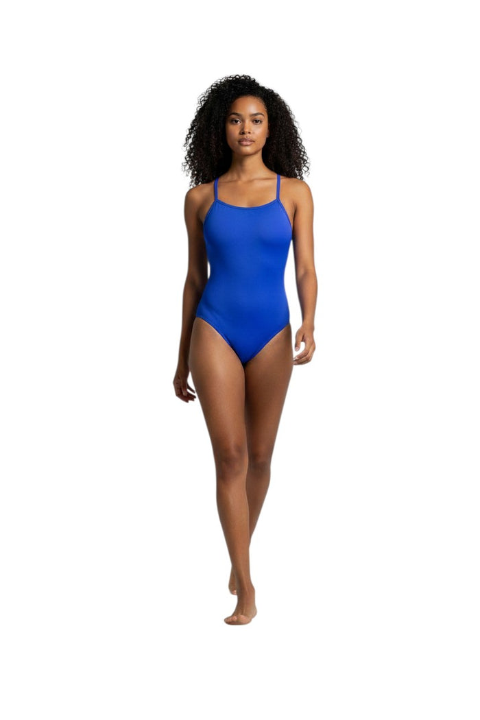 The Lifeguard Store Kiefer H-Back royal blue one-piece swimsuit made from 100% recycled polyester with H-back straps.