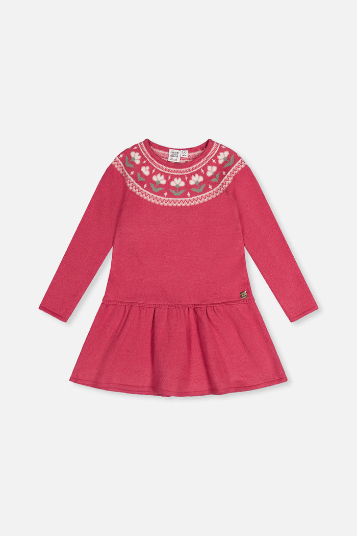 Knitted Dress With Flower Jacquard Raspberry Pink-0