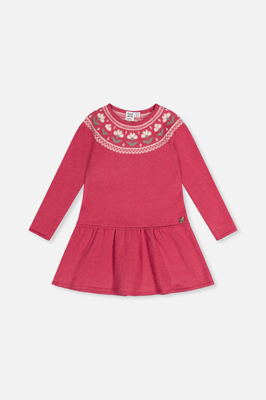 Knitted Dress With Flower Jacquard Raspberry Pink-0