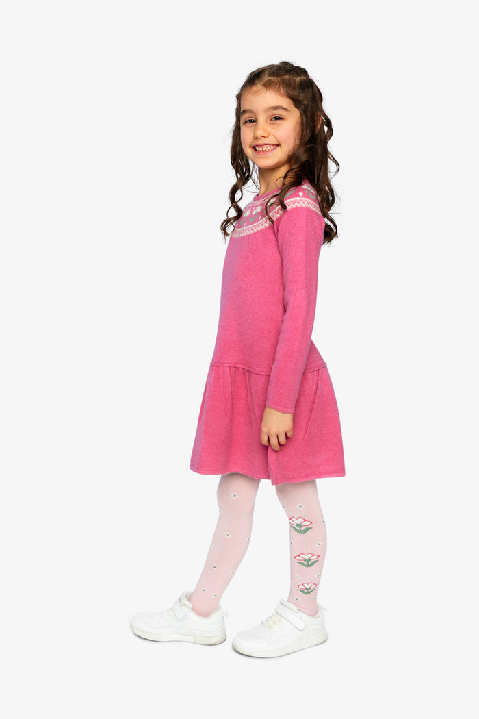 Knitted Dress With Flower Jacquard Raspberry Pink-2