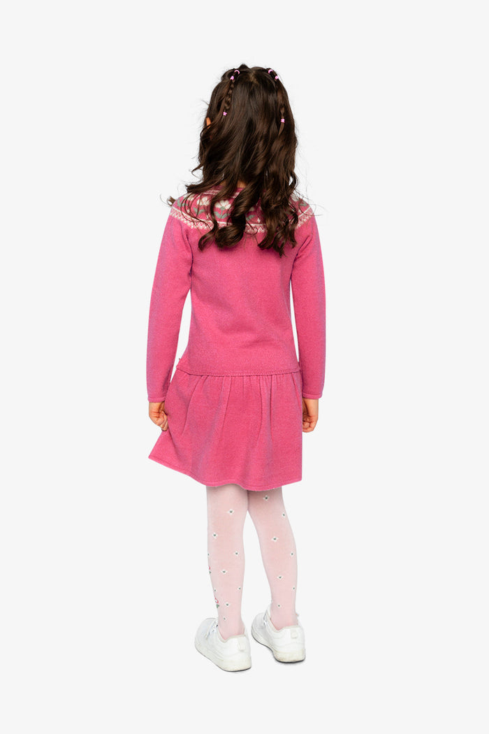 Knitted Dress With Flower Jacquard Raspberry Pink-3