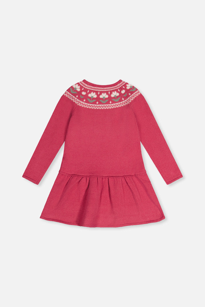 Knitted Dress With Flower Jacquard Raspberry Pink-4