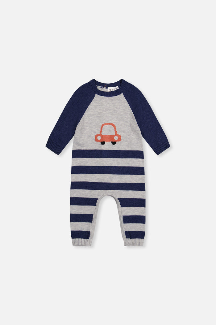 Knitted Intarsia Romper Blue And Orange-0