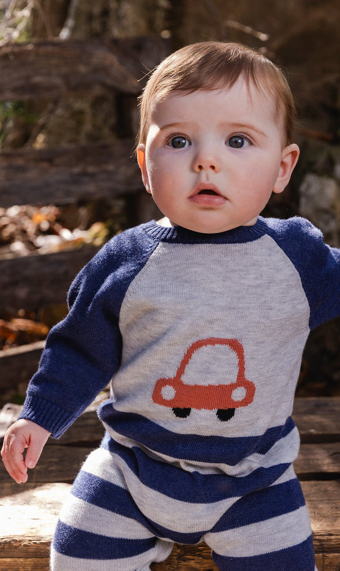 Knitted Intarsia Romper Blue And Orange-1