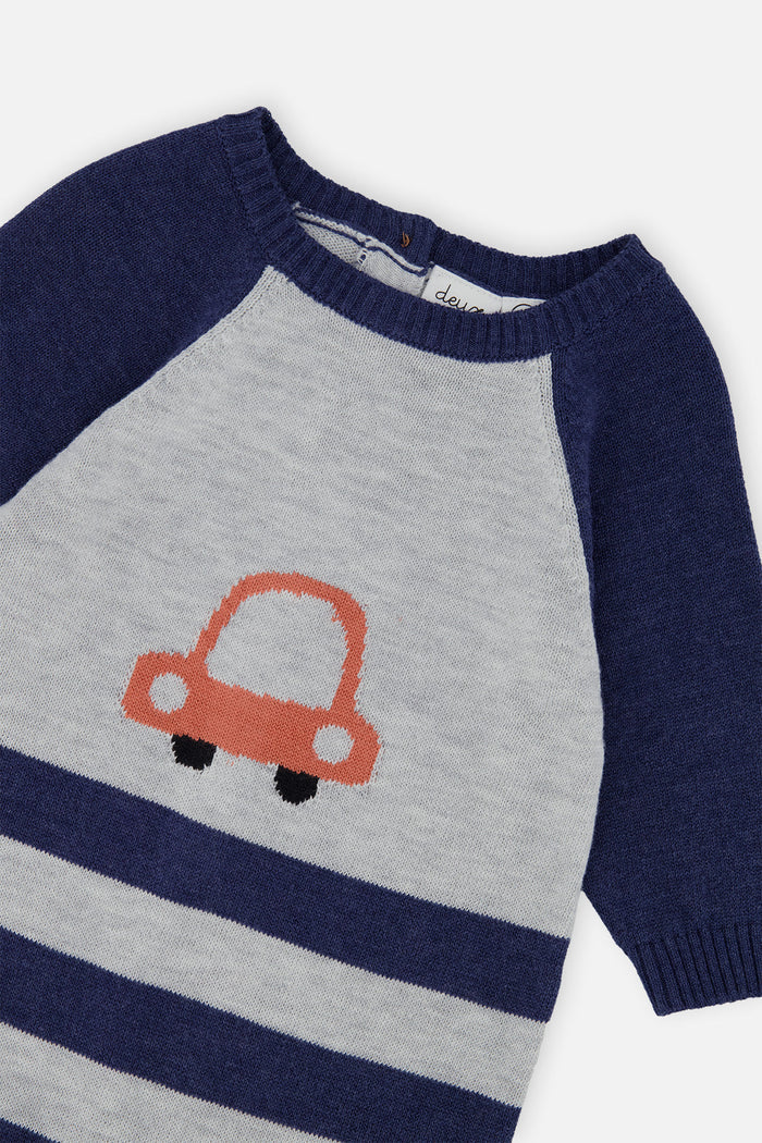 Knitted Intarsia Romper Blue And Orange-3