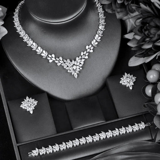 Wedding Jewelry - Silver Cubic Zirconia Bridal Three-Piece Jewelry Set