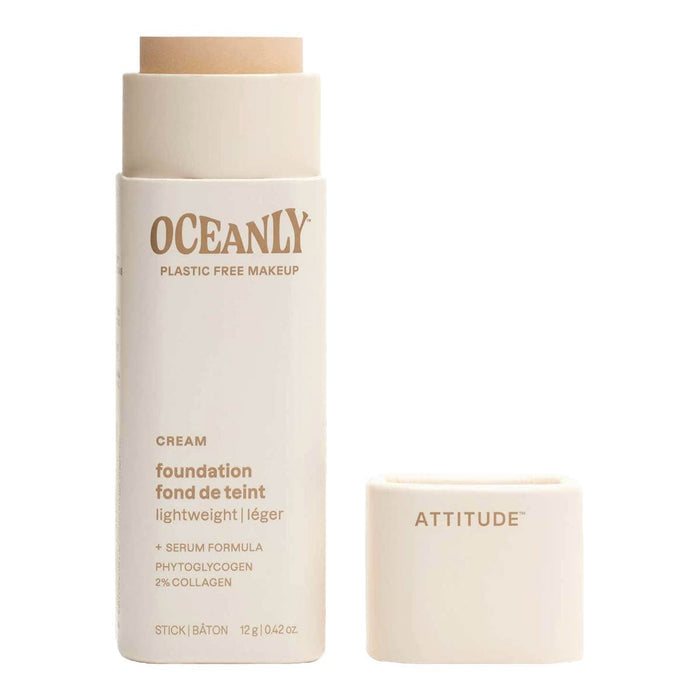 Oceanly plastic-free makeup stick and Attitude bar on a white background.