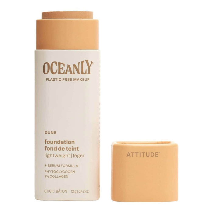 Oceanly plastic free makeup stick and cap on a white background.