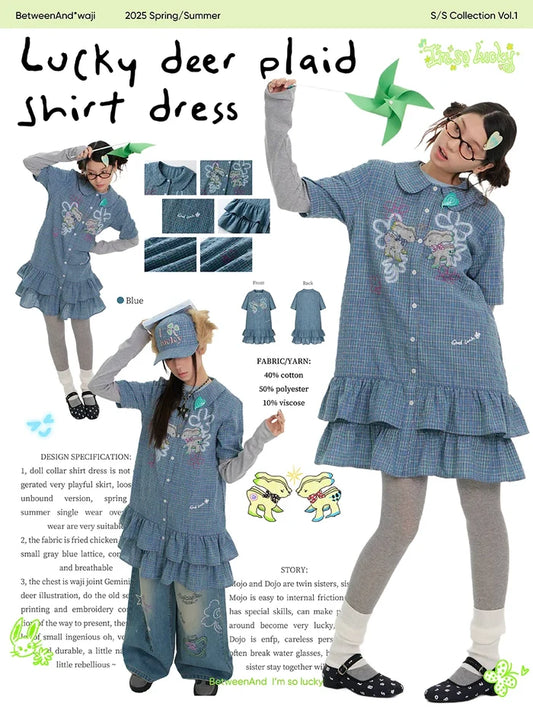 Lucky deer plaid shirt dress
