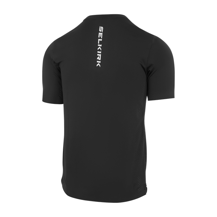 Selkirk pickleball men's Pro Line tee shirt in black, blue, tan, grey, and white.