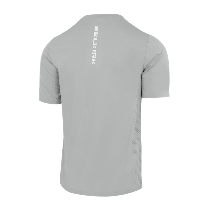 Selkirk pickleball men's Pro Line tee shirt in black, blue, tan, grey, and white.