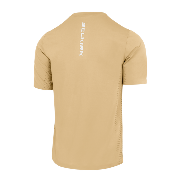 Selkirk pickleball men's Pro Line tee shirt in black, blue, tan, grey, and white.