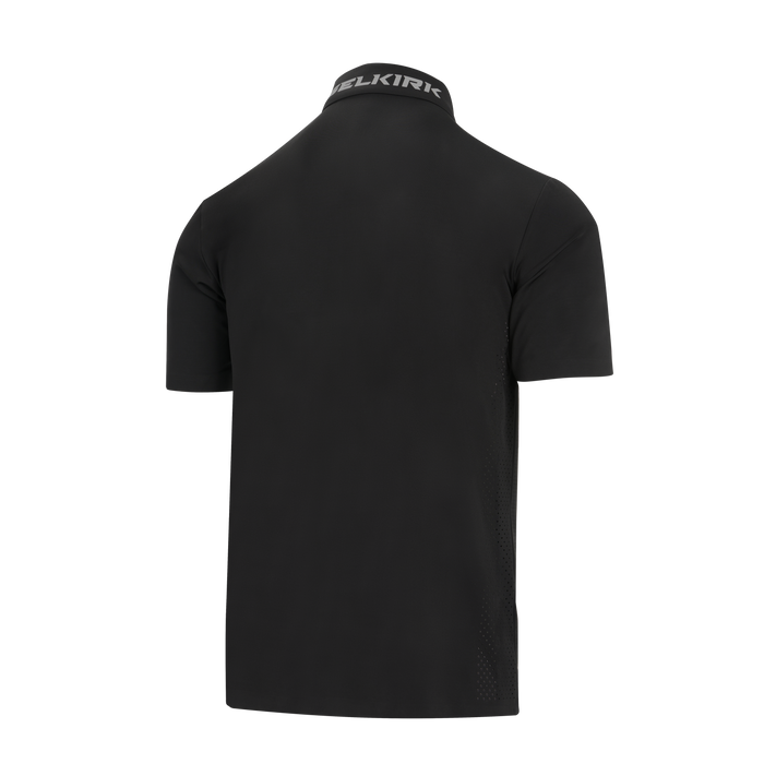 Selkirk pickleball men's polo shirt, available in black, white, blue, tan, and grey.