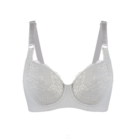 Mercury Lace Silk and Organic Cotton Plunge Bra, front view – Juliemay Lingerie