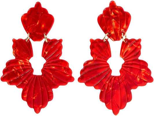 Michelle Statement Earrings-Pearlized Red