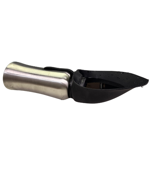 bottle with black lid/bowl