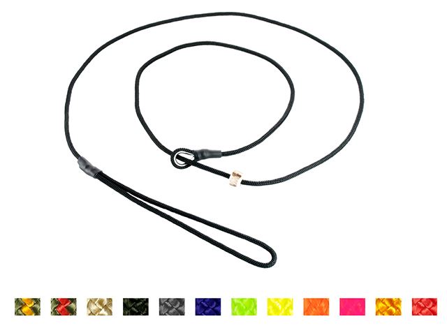 Black dog leash on a white background with color swatches below.