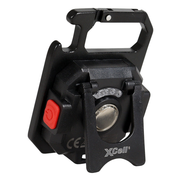 Back of light with red button on a white background