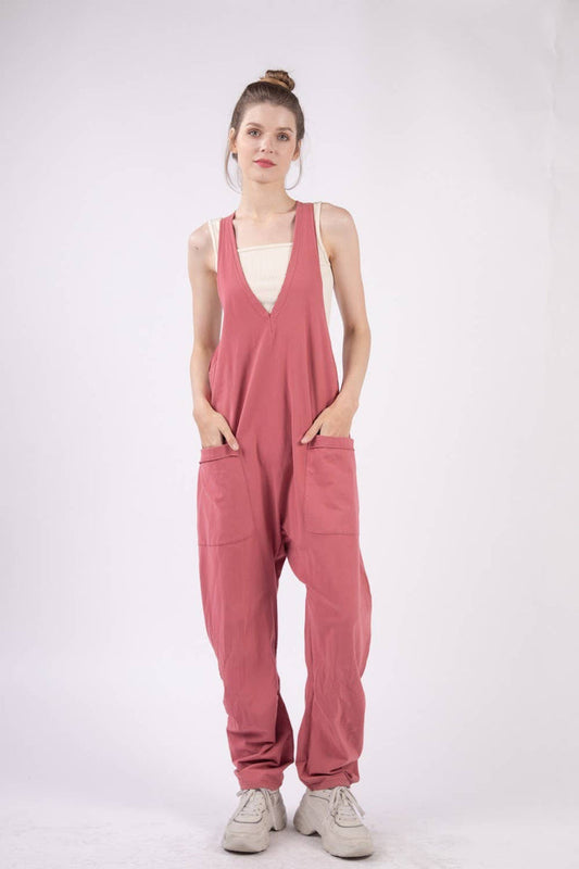 NP70424-Casual Loose Fit Solid Knit Baggy Jumpsuit