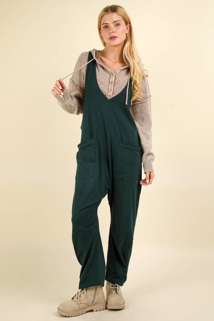 NP70424-Casual Loose Fit Solid Knit Baggy Jumpsuit