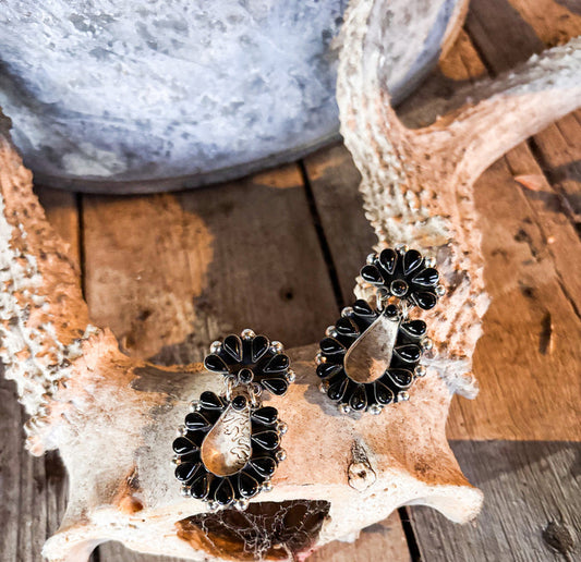 Onyx Half Cluster Stud with Horshoe Dangle