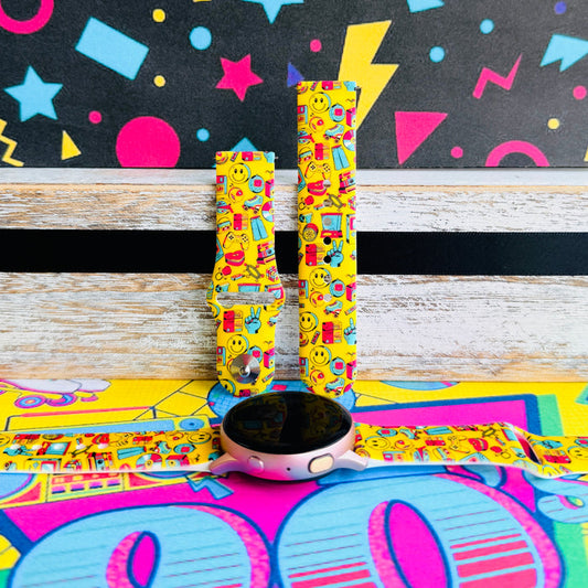Oops It's the 90's yellow retro 90s print silicone band for Samsung Galaxy Watch from Fancy Bands